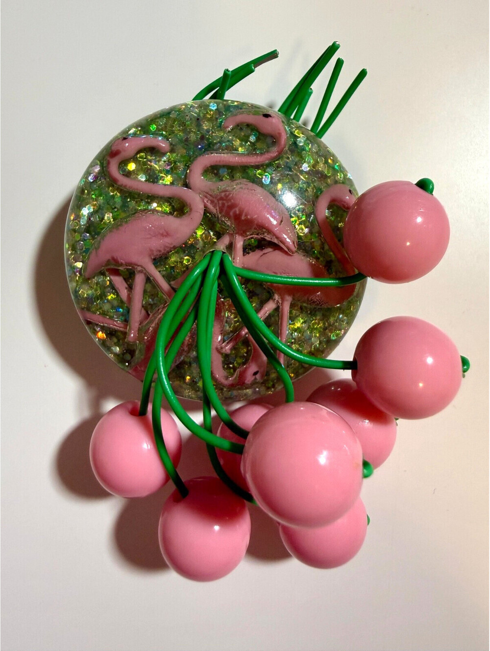 Flamingo Brooch - Luxulite Fakelite Reproduction Lucite Pink Birds Retro Trashy